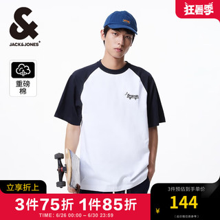 杰克·琼斯（JACK&JONES）男装夏季潮流半袖纯棉撞色字母宽松短袖T恤男224101081 A06 本白色 常规 A06 本白色 165/88A/XS