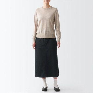 无印良品 MUJI 女式 丝光斜纹 裙子 BEK37C2A 半身裙 黑色 M M(160/66A)