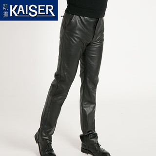 凯撒（KAISER）男士真皮皮裤男头层黄牛皮摩托车中老年机车皮裤直筒大码长裤 黑色 3尺2（体重205-215斤）