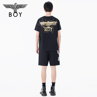 BOY LONDON24夏款短袖立体浮雕印花烫钻潮牌圆领T恤N01037 黑色 XL