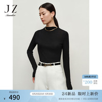 玖姿·安娜蔻热软糖设计感羊毛多色长袖针织上衣女2024秋季 素黑 XL