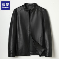 罗蒙(ROMON)高端皮衣外套男牛皮夹克春秋季休闲薄款潮流立领真皮机车服15130 黑色