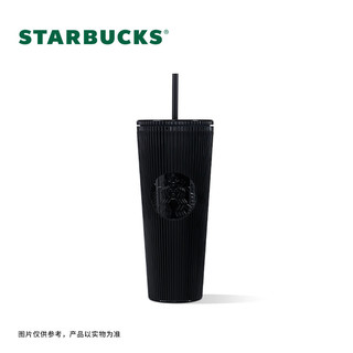 星巴克（Starbucks）杯子 黑色系列竖条纹大容量塑料吸管杯710ml 咖啡杯 男女士 竖条纹塑料吸管杯 710ml