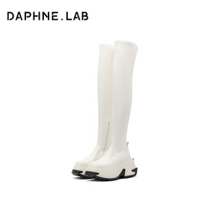 DAPHNE LAB方糖过膝靴3代超厚底真皮长靴子女长筒靴女显瘦 白色 35