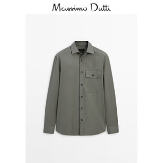 Massimo Dutti季2024男装休闲通勤风口袋饰棉质夹克衬衫式外套00140466 军绿色 M