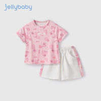 JELLYBABY运动套装女童夏季儿童夏装抗菌幼童速干衣服夏宝宝短袖两件套 粉色 110CM