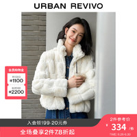 UR秋冬女装时尚休闲复古美式格子毛绒立领外套UWU130042 本白 M