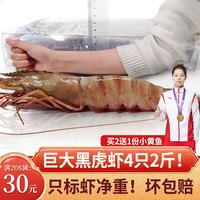 梦尝客 黑虎虾特大号活冻大虾巨型超大 国产年货过年春节老虎虾 净700g 4只 长27-29cm