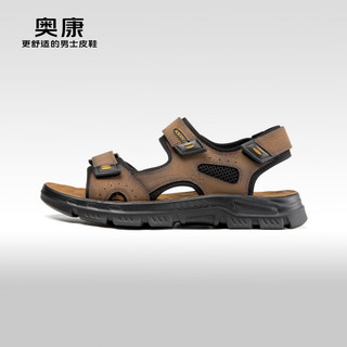 奥康（Aokang）男鞋 2024夏季舒适便捷沙滩鞋轻盈运动凉鞋男 1243723002棕/黑 41