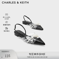 CHARLES&KEITH扭结珍珠饰尖头低跟凉鞋女鞋子女CK1-70900380 Black黑色 39