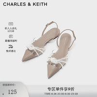 CHARLES&KEITH扭结珍珠饰尖头低跟凉鞋女鞋子女CK1-70900380 Beige米色 35