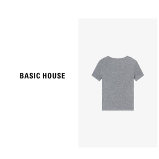 Basic House/百家好宽松灰色含绵羊毛莱赛尔天丝短袖T恤女夏季2024休闲 灰色 L100-115斤