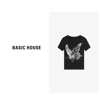 Basic House/百家好宽松灰色含绵羊毛莱赛尔天丝短袖T恤女夏季2024休闲 灰色 L100-115斤