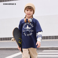 Converse匡威儿童童装男童长袖T恤2024秋季中大童假两件上衣 藏青蓝 150/72（M）