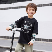 Converse匡威儿童童装男童长袖T恤2024秋季中大童假两件上衣 正黑色 140/68（S）