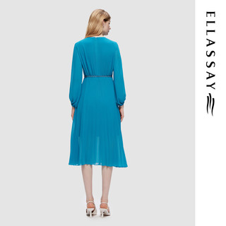歌力思（ELLASSAY）2024夏季法式浪漫端庄大气长袖连衣裙女EWD353Y07200 挪威蓝（7.10） XS