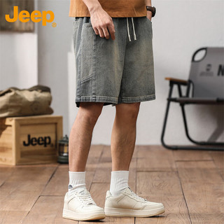 吉普（JEEP）牛仔短裤男夏季直筒宽松休闲五分裤子男士薄款中裤 复古蓝 3XL 