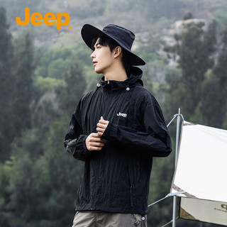 吉普（JEEP）防晒衣外套男女款夏季UPF50+夹克冰丝透气皮肤衣 黑色 L  24121黑色