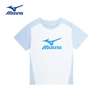美津浓（MIZUNO）Mizuno儿童短袖T恤2024夏季百搭圆领男童女童时尚上衣t 浅蓝色 140cm (身高135-145cm)