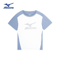 美津浓（MIZUNO）Mizuno儿童短袖T恤2024夏季百搭圆领男童女童时尚上衣t 灰蓝色 130cm (身高125-135cm)