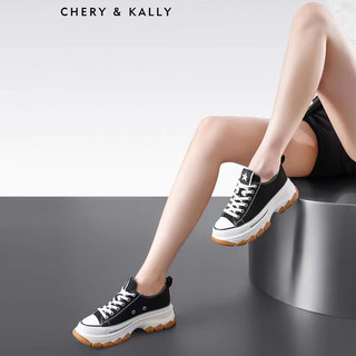 CHERY KALLY黑色百搭透气帆布鞋女夏款增高女鞋厚底松糕鞋潮 米白色 Creamy white 36