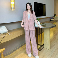 艾靖雅小西装套装女装正装职业高端时尚高档夏季薄款休闲西服外套两件套 粉色 XL（130-150斤）