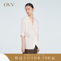 OVV夏女装三粒扣可卷边19MM丝麻微收腰西服外套 粉红（净色）12 XL