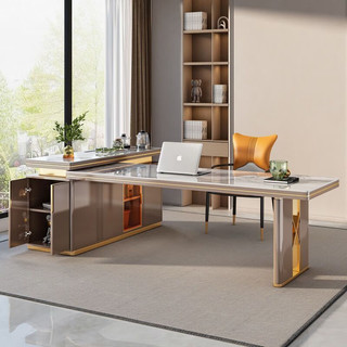 顺赫岩板茶桌现代简约1米8大板办公桌书桌一体艺术茶台轻奢茶桌椅组合 2.05M茶桌书桌一体