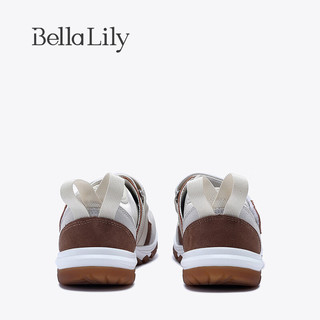 Bella Lily2024夏季魔术贴休闲鞋女透气老爹鞋玛丽珍运动鞋子 杏色 35