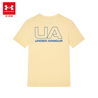 安德玛（Under Armour）儿童男童短袖T恤2024夏季轻薄圆领运动休闲上衣蓝色 绿柠檬黄 140 140cm