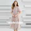 Marie Claire 嘉人 天丝连衣裙女2024新款夏时尚高级感气质显瘦裙子灯笼袖碎花裙