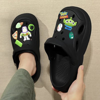 QYCKABY洞洞鞋男士夏季EVA家居户外两穿透气卡通厚底浴室防滑半凉拖鞋女 巴斯光年【B款黑色】 40-41 适合39-40