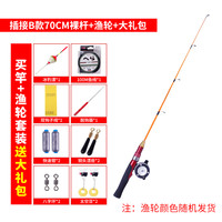 钓哈哈（Diaohaha） 短节便携式插节冰钓竿冬季垂钓韧性实心玻璃钢鱼竿筏钓海钓抛竿 插节B款70厘米裸竿+渔轮+大礼包