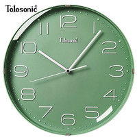 天王星（Telesonic）挂钟12英寸日式简约挂钟家用客厅时钟装饰石英钟卧室时钟表 绿色30.5厘米
