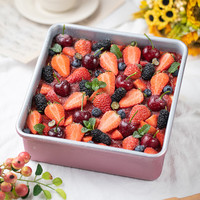 学厨8寸正方形加高古早蛋糕烤盘模具21.9*21.9*8cm玫瑰金不粘月饼面包饼干曲奇蛋挞家用烤箱烘焙模具 WK9819