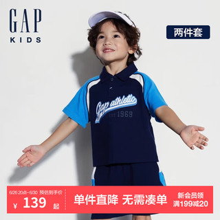 GAP男幼童夏季logo撞色poloT恤短裤套装儿童装465417 海军蓝 110cm(4-5岁) 亚洲尺码