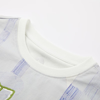 马骑顿（MQD）【亲肤柔软】MQD男大童夏季几何纹理字母撞色短袖T恤 灰蓝 150cm