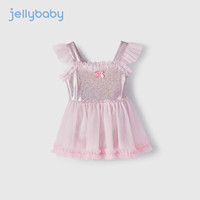 JELLYBABY【2024夏季】女童海边泳衣夏装中大童连体游泳衣抗菌儿童泳装 粉色 140CM