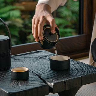 万仟堂旅行茶具 便携式快客杯陶瓷高档 送礼家用 两杯带包  龙行天下