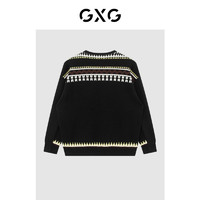 GXG 男装 同款费尔岛系列黑色中阔潮流设计圆领卫衣 22年冬季新品