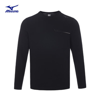 Mizuno 美津浓 微弹保暖 透气舒适运动长袖打底衫 男子运动套头衫 09/黑色 XL
