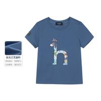 限尺码：HAZZYS 哈吉斯 丝光面料夏季男童短袖圆领衫童装儿童印花跑步运动T恤