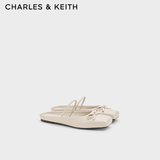 CHARLES&KEITH24秋季蝴蝶结方头芭蕾风晚晚法式平底穆勒拖鞋女CK1-70920155 Beige米色 36