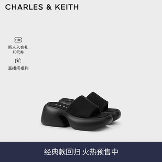 CHARLES&KEITH24夏季厚底缎面外穿一字带拖鞋女CK1-80360150 BLACK TEXTURED黑色纹理 40