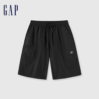 Gap 盖璞 男装2024夏季抽绳松紧腰logo短裤百搭基础款休闲裤 496391 黑色 L