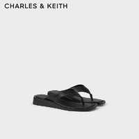 CHARLES&KEITH24夏季外穿休闲方头夹趾拖鞋女CK1-80360149 Black黑色 41