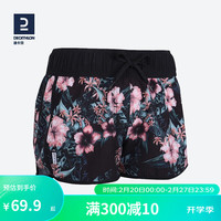 迪卡侬沙滩裤女沙滩短裤宽松休闲沙滩泳裤可下水防走光速干sbt黑底碎花36-4008464