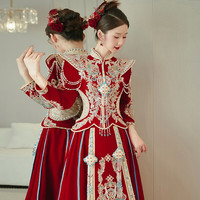 泰勒马丁丝绒秀禾服新娘婚纱2024云肩中式婚纱结婚礼服敬酒服婚服 丝绒23813 L