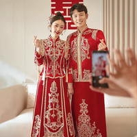 枝己(ZEIMSSMM)秀禾服2024新娘婚纱结婚礼服敬酒服古装嫁衣婚服龙凤褂 23703绸缎(仅女装) XL