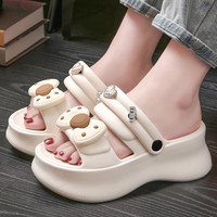 沧胜厚底拖鞋女夏季居家时尚韩版蝴蝶结高跟凉拖鞋后跟带凉鞋防滑外穿 白色 38-39适合37-38码脚穿